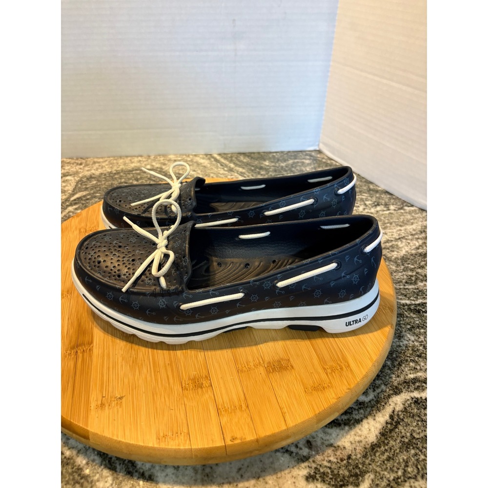 Skechers Cali Gear Go Walk Smart Boat Shoes Navy Nautical Anchor Print Womens 9 - Picture 2 of 10